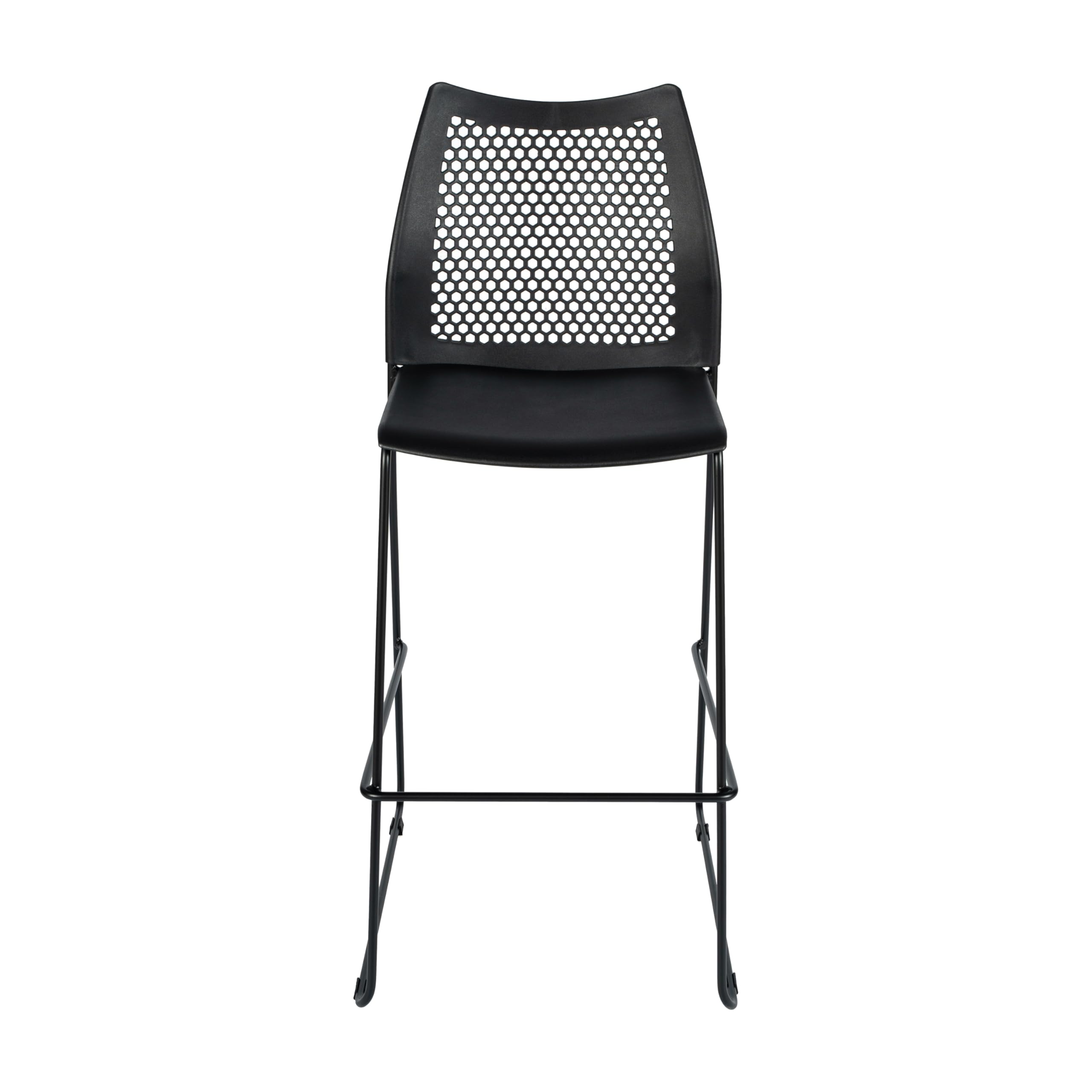 Flash Furniture Hercules Stacking Bar Height Stool with Vented Backrest and Black Powder Coated Steel Sled Base with Integrated Footrest, Commercial Portable Stool, Set of 3, Black