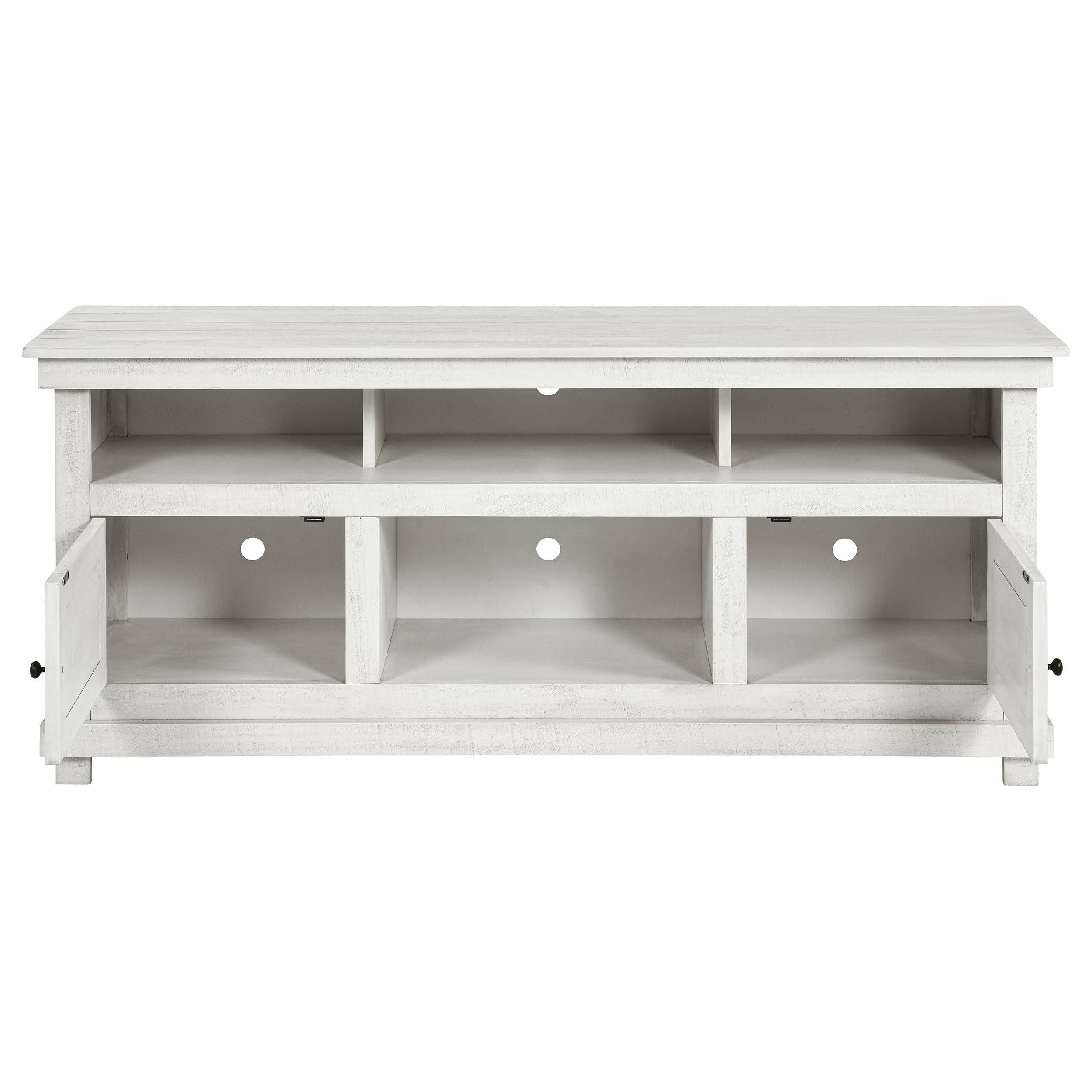 Coaster Home Furnishings - Payne - Wood - TV Stand with Two Door Cabinets, Shelves, Roughhewn Details and Farmhouse Style - Living Room - 60-Inch - Distressed White - 710052