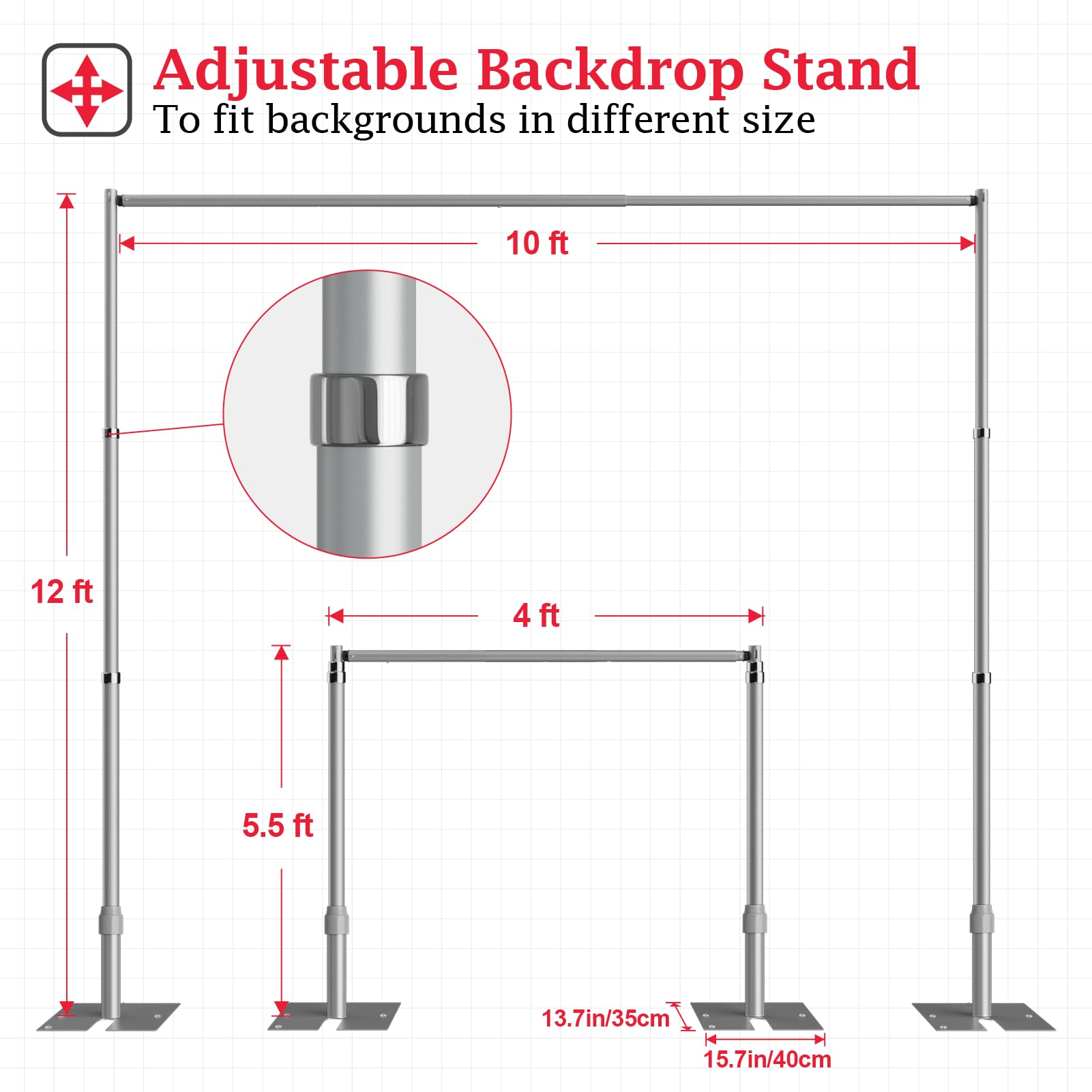 EMART Pipe and Drape Backdrop Stand Kit, 12ftx10ft Heavy Duty Adjustable Photo Background, Metal Frame with Flat Base for Wedding, Birthday Party, Banquet Decorations