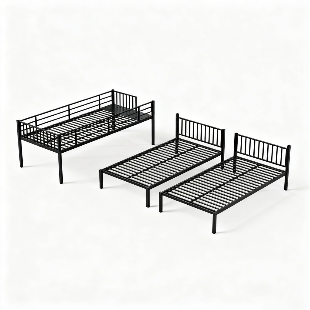 Bellemave Twin Triple Bunk Bed for Kids, Teens,Adults, Metal Twin XL Bunk Beds for 3, 3 bunk Bed for 3 Kids, Adults（Heavy Metal, Black）