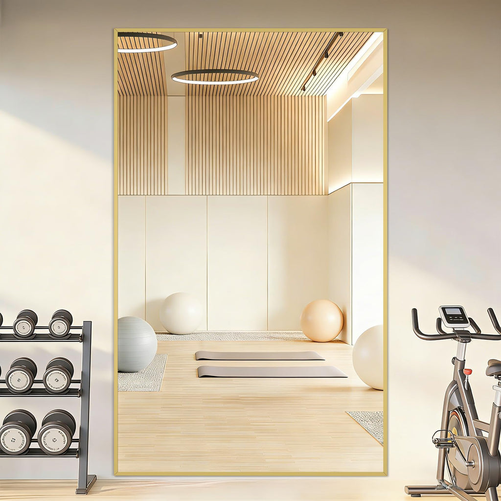 Mirrorons 76"x44" Oversized Full Length Mirror, Floor Standing or Wall Mounted with Hanging Kit, Shatterproof Tempered Glass Mirror for Living Room, Bedroom, Dressing Room, Gym (Gold)