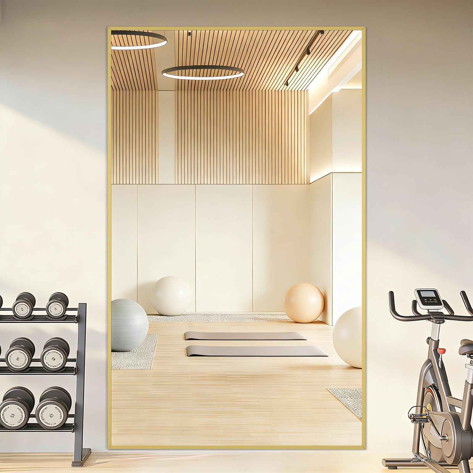 Mirrorons 76"x44" Oversized Full Length Mirror, Floor Standing or Wall Mounted with Hanging Kit, Shatterproof Tempered Glass Mirror for Living Room, Bedroom, Dressing Room, Gym (Gold)