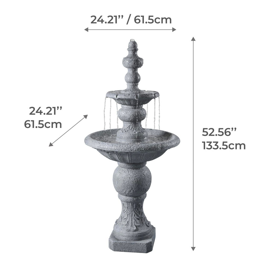 Teamson Home 52.56 in. Outdoor Two-Tier Water Fountain with Realistic ICY Stone Texture for Outdoor Living Spaces Creating a Calming Oasis for Gardens, Landscaping, Patios, Balconies, Lawns, Gray
