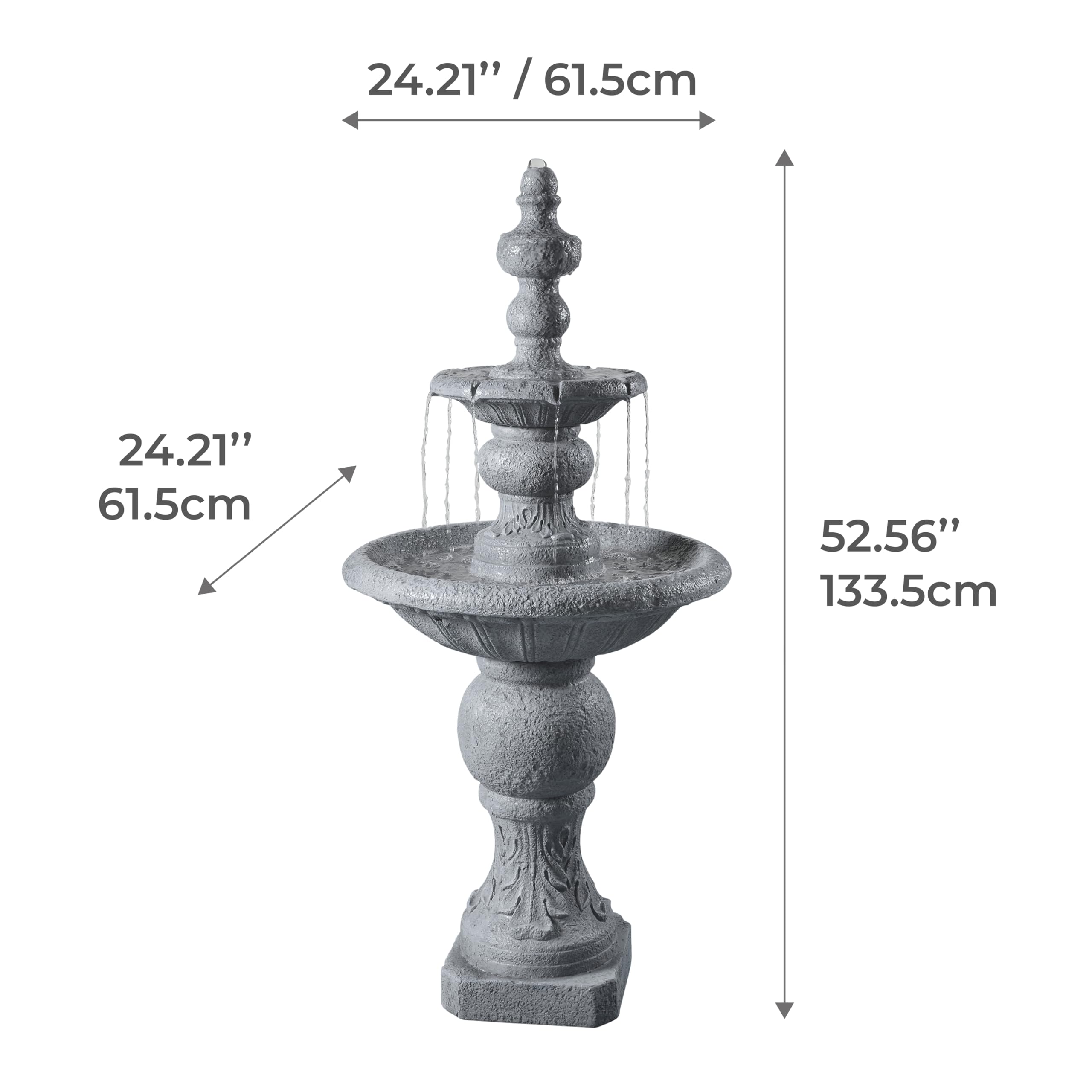 Teamson Home 52.56 in. Outdoor Two-Tier Water Fountain with Realistic ICY Stone Texture for Outdoor Living Spaces Creating a Calming Oasis for Gardens, Landscaping, Patios, Balconies, Lawns, Gray