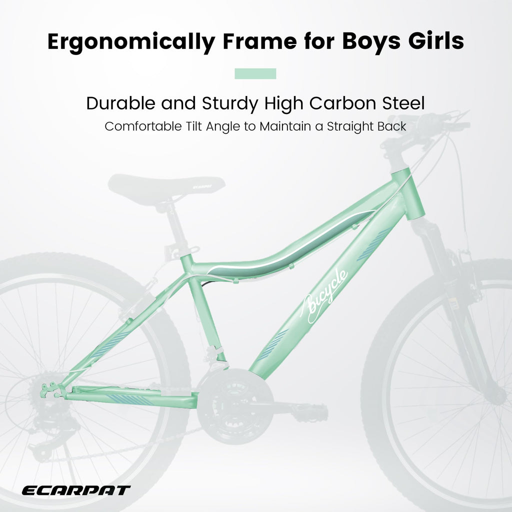 HIWORK Mountain Bike 26 Inch, High Density Carbon Steel Frame Girls Bike with 21-Speed Front Suspension Dual V-Brakes, Bike for Teenagers Girls Womens Bicycle | Light Green