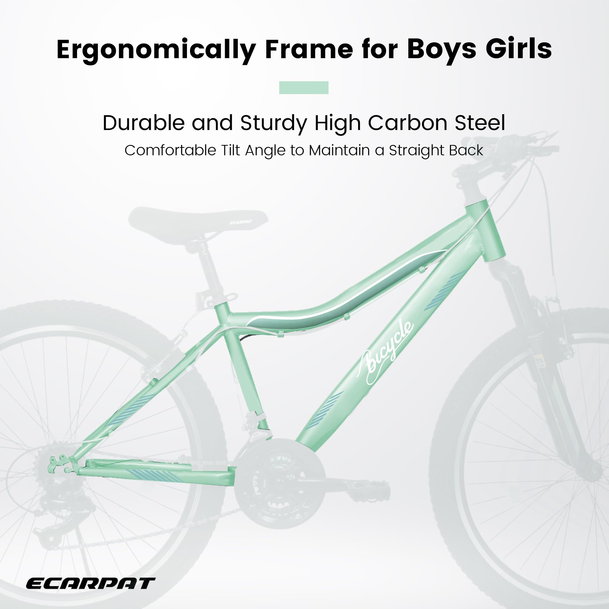HIWORK Mountain Bike 26 Inch, High Density Carbon Steel Frame Girls Bike with 21-Speed Front Suspension Dual V-Brakes, Bike for Teenagers Girls Womens Bicycle | Light Green