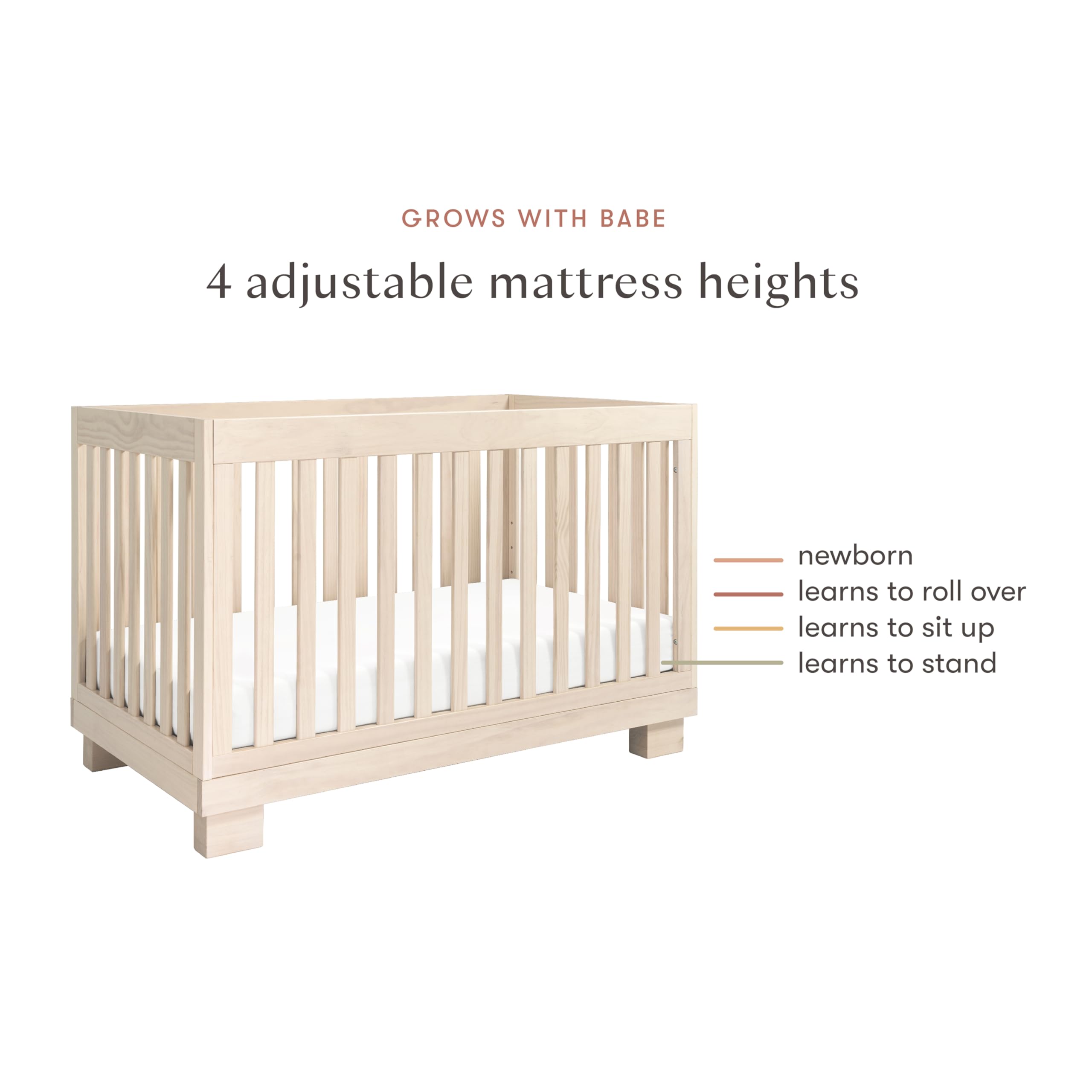Babyletto Modo 3-in-1 Baby Crib Convertible to Toddler Bed & Daybed - Includes Toddler Conversion Kit - GREENGUARD Gold Certified - 100% Solid Wood Crib for Baby, 4 Adjustable Heights - Washed Natural