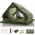 9.8' x 7' Inflatable Tents for Camping 4-6 Person, 4 Season Blow Up Tent with Waterproof & Anti-Moisture Tarp, Luxury Inflatable Hot Tent with Stove Jack for Camping Outdoors