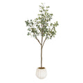 Kate and Laurel Eudora Faux Eucalyptus Tree with Claudel Scalloped Planter Pot, 6 FT, White, Potted Artificial Tree Indoor with Realistic Foliage and Added Moss, Fake Plant for Living Room Decor
