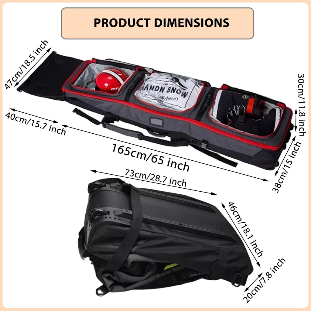 Padded Snowboard Bag with Wheels, Heavy-Duty Wheeled-Ski Travel Bag, Storage Ski Board Boots, Helmet, Jacket for Flying Air Travel, 65 Inch (Extendable to 80.7 Inch),Green