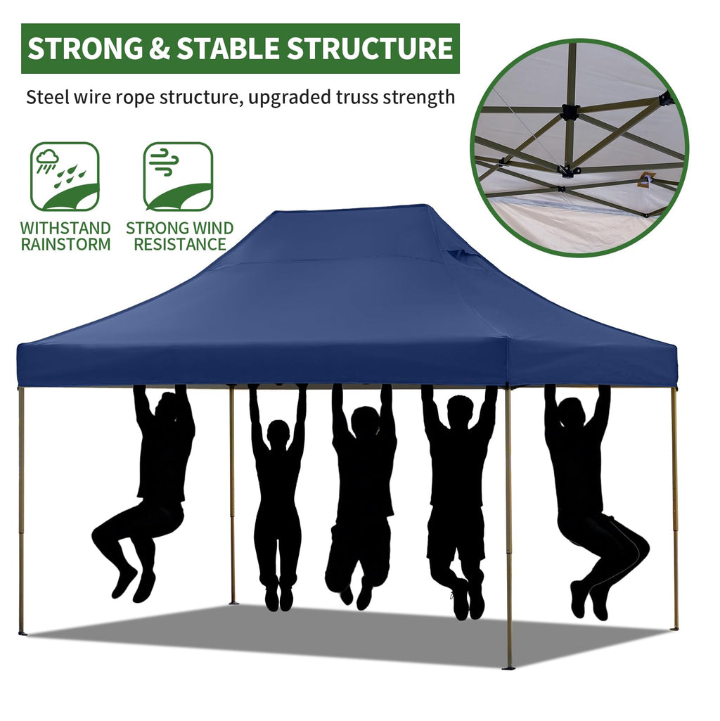 10x15 Heavy Duty Pop Up Canopy Tent, Outdoor Commercial Easy Up Canopy Outdoor Party Tents with 3 Removable sidewalls and Wheeled Bag for Events, Parties, Weddings (Navy Blue)