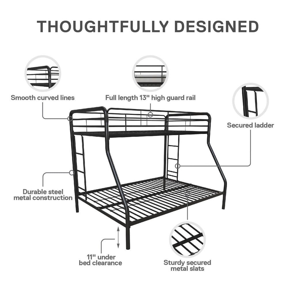DHP Dusty Metal Bunk Bed with Secured Ladders, Twin/Full, Black