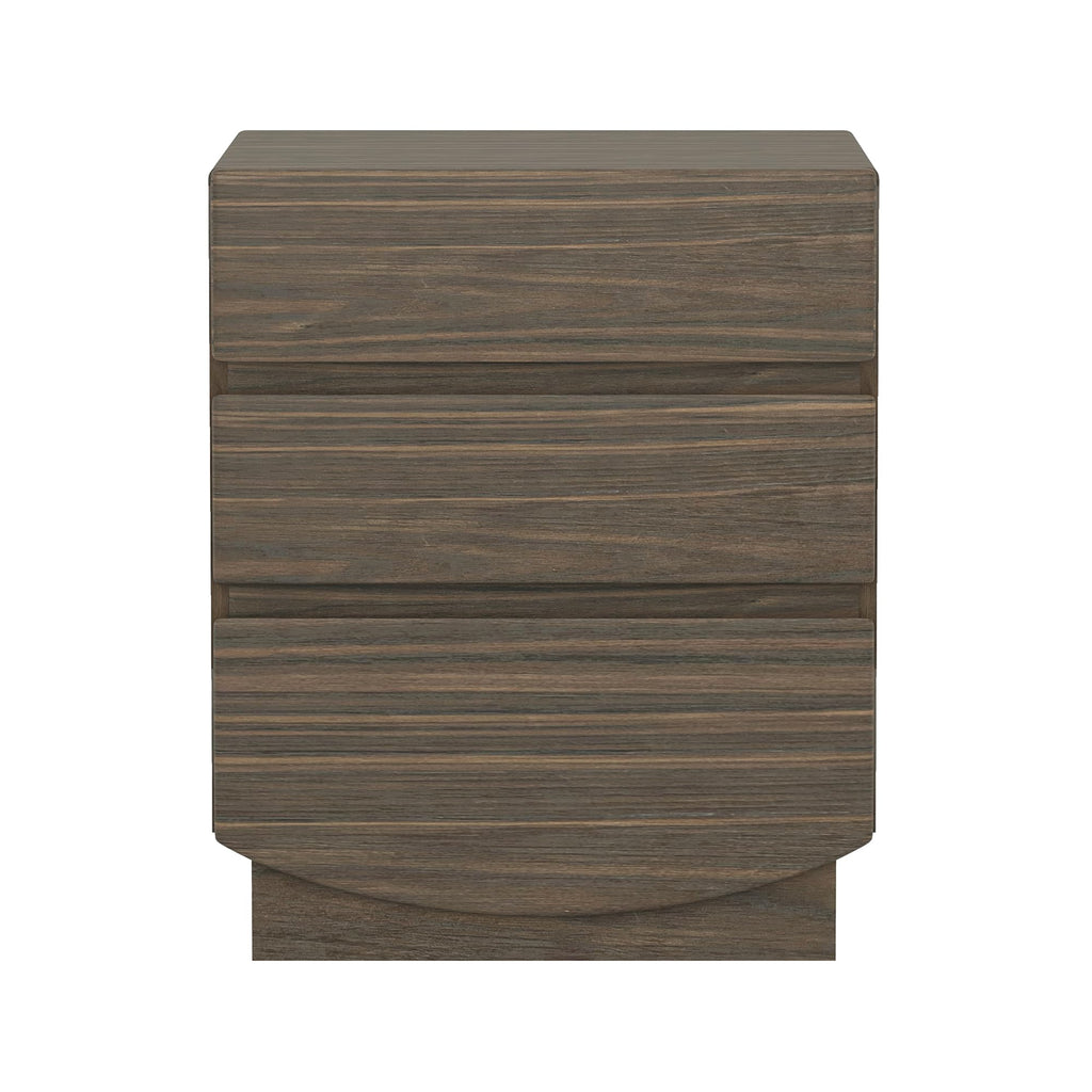 Manhattan Comfort Ardea Modern Nightstand with 3 Smooth-Glide Drawers, Compact Contemporary Bedside Table with Handle-Less Fronts, Rounded Edges, Walnut