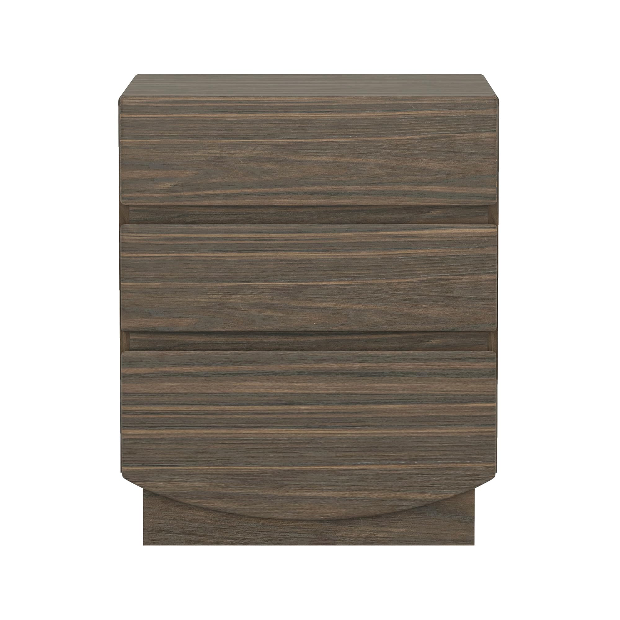 Manhattan Comfort Ardea Modern Nightstand with 3 Smooth-Glide Drawers, Compact Contemporary Bedside Table with Handle-Less Fronts, Rounded Edges, Walnut