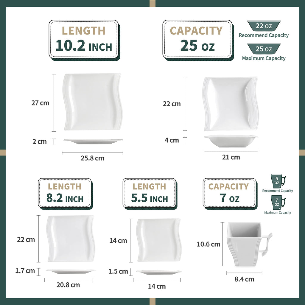 MALACASA 30 Piece Ivory White Dinnerware Sets Bundle with 26 Piece Plates and Bowls Sets, Series FLORA