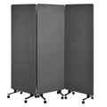Room Divider with Wheels 72x66 Inch, 3 Panel Folding Privacy Screen, Portable Sound Proof Partition Wall for Office Studio School Hospital, Freestanding Temporary Wall on Casters, Dark Grey