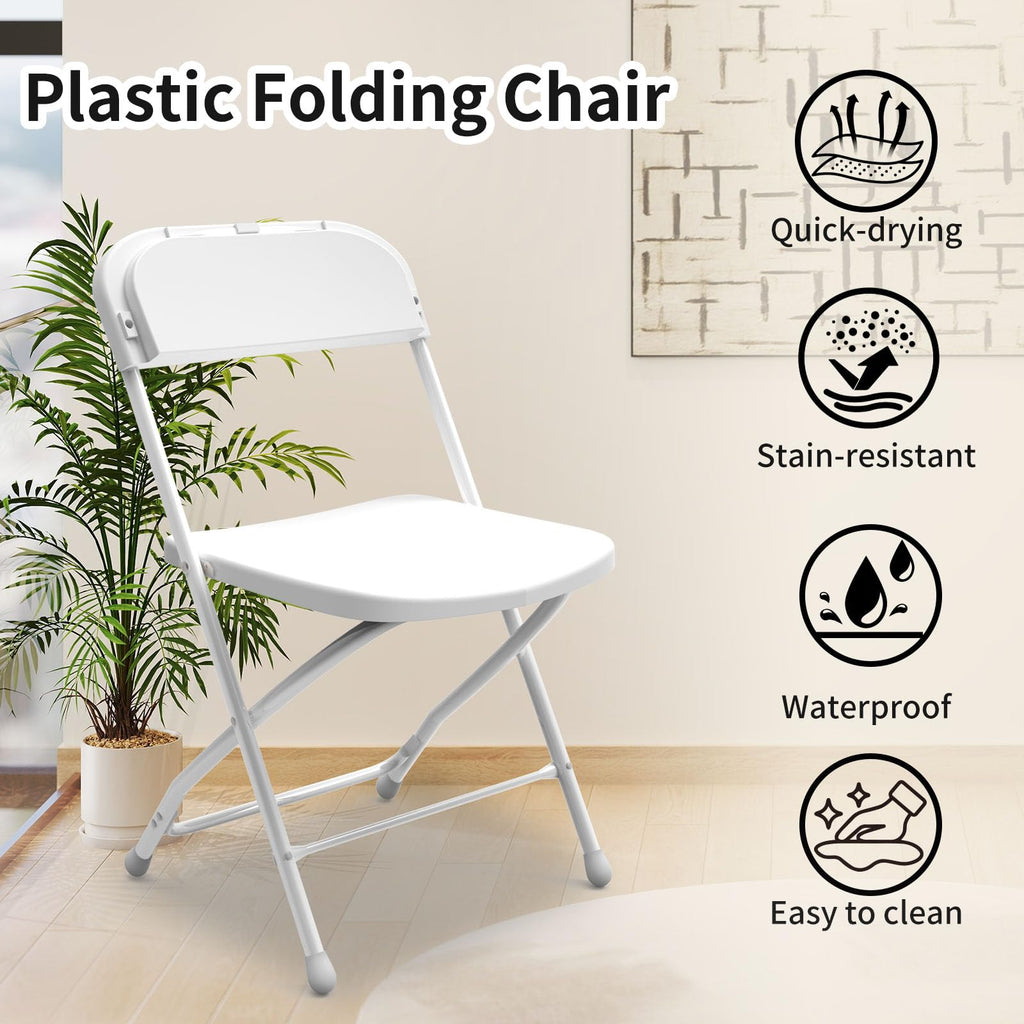 JMGJOY No Assembly Folding Chairs 20 Pack, Outdoor Portable Lightweight Wedding Chair, White Plastic Chairs for Banquet, Party, Picnic, Outdoor & Indoor Use