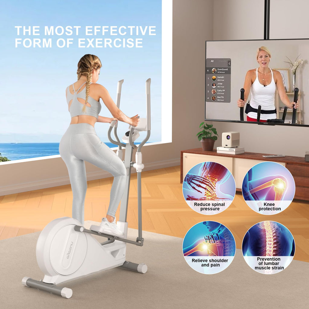 Elliptical Training Machines,Elliptical Exercise Machine for Home with Hyper-Quiet Magnetic Driving System, Elliptical Trainer/330 LBS Loading Capacity(White)