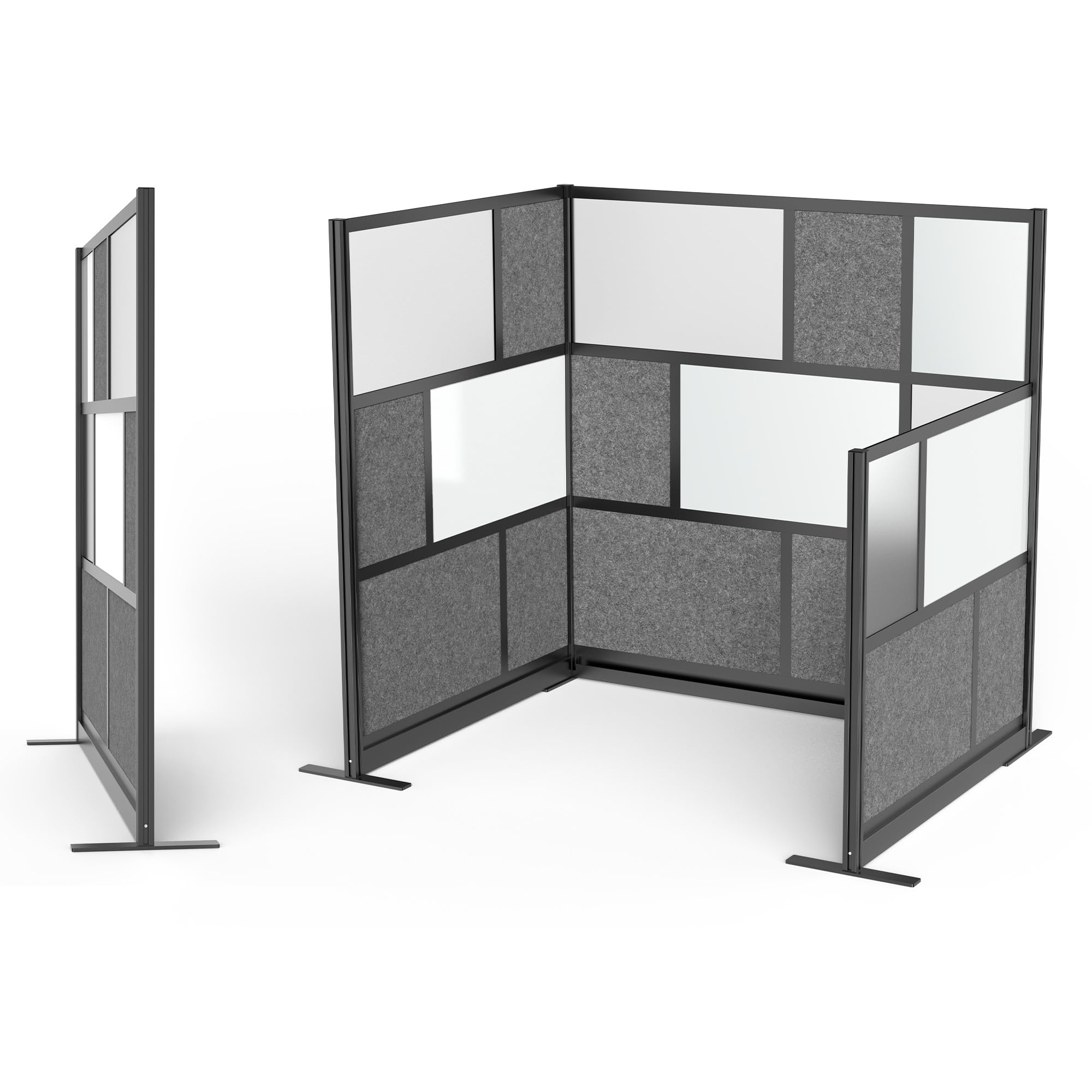 Stand Up Desk Store Expanse Modular Wall | 70'' x 48'' Wall | Expandable Partition Room Divider with Rearrangeable Frosted Acrylic & Sound Absorbent Wide Panels (Black Frame)