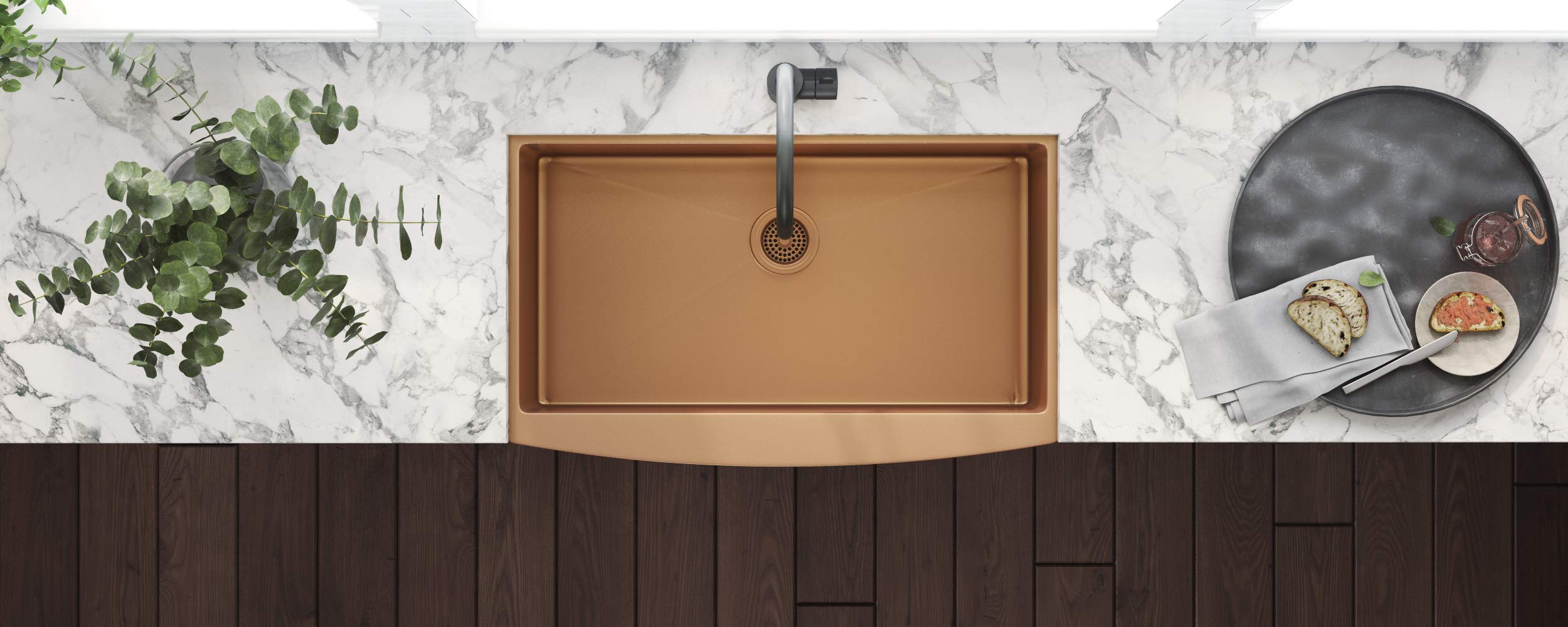 Ruvati Copper Tone 33-inch Apron-Front Farmhouse Kitchen Sink - Matte Bronze Stainless Steel Single Bowl - RVH9733CP