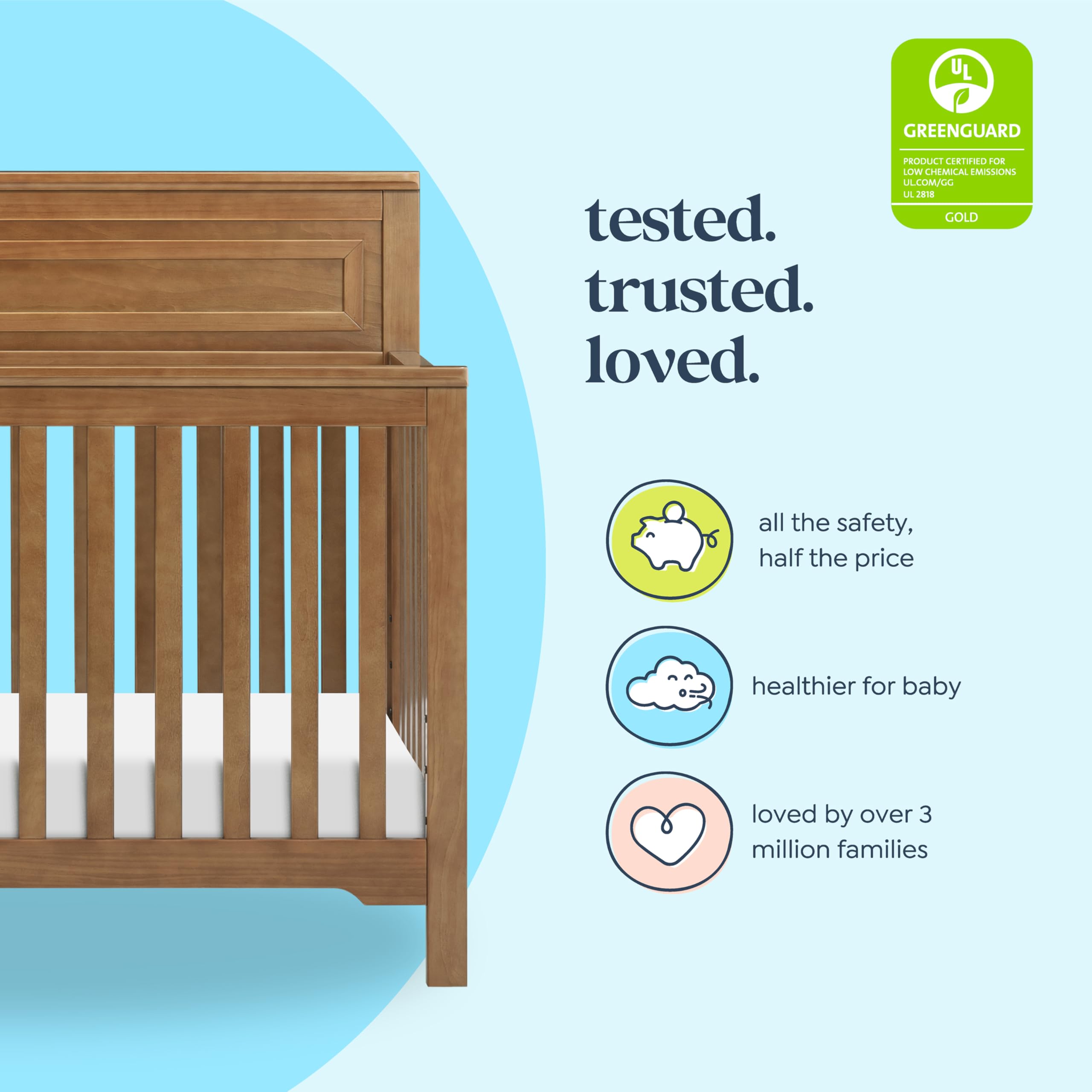 daVinci Autumn 4-in-1 Baby Crib Convertible to Toddler Bed, Daybed, Full-Size Bed - Easy Assembly - GREENGUARD Certified - 4 Adjustable Mattress Heights - Conversion Kit Sold Separately, Chestnut