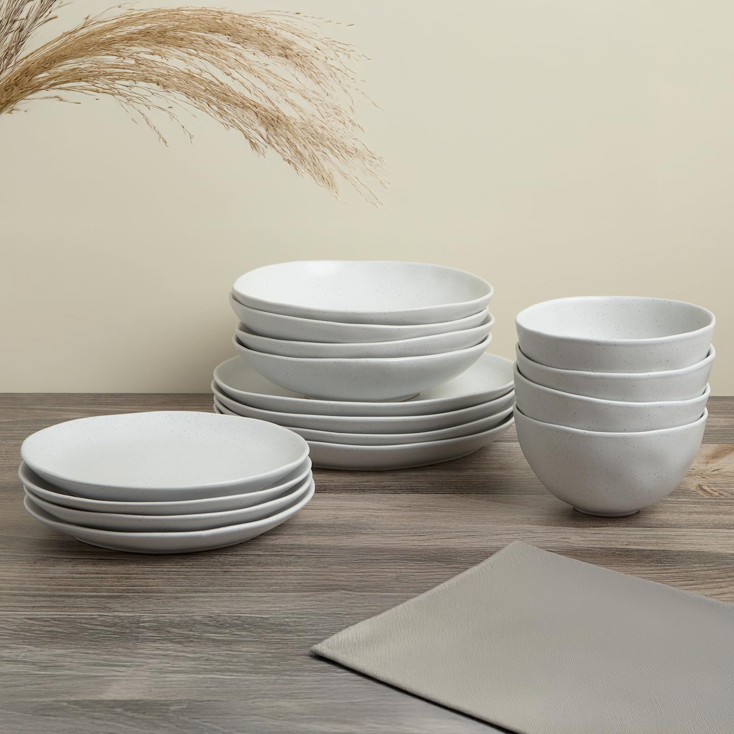 Trasa Home by Larder & Vine, Eco-Friendly High Fired Artisan Stoneware, Organic & Modern Dinnerware, 16 piece set, 4 place settings (Millstone)