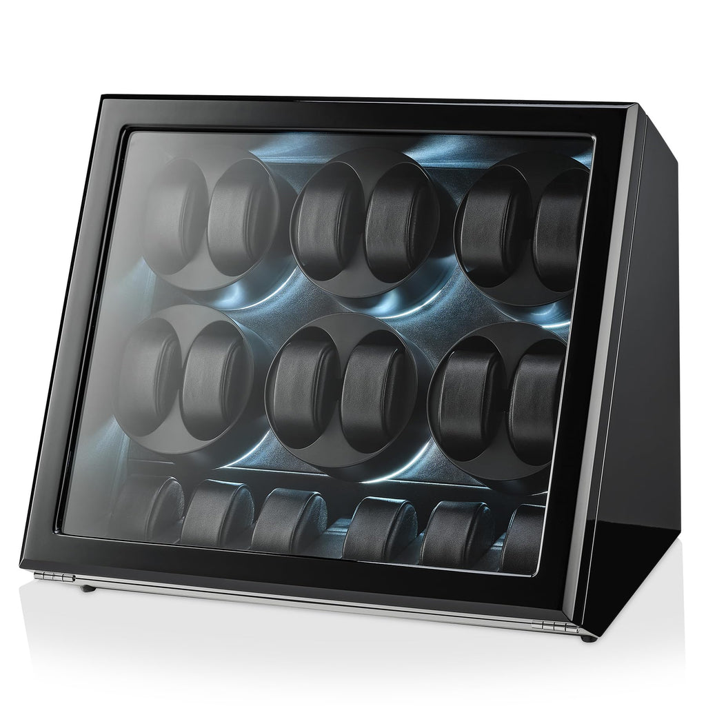 TIMECUBE 12 Watch Winder with 6 Storage Slots, LED Light and Automatic Motor-Stop
