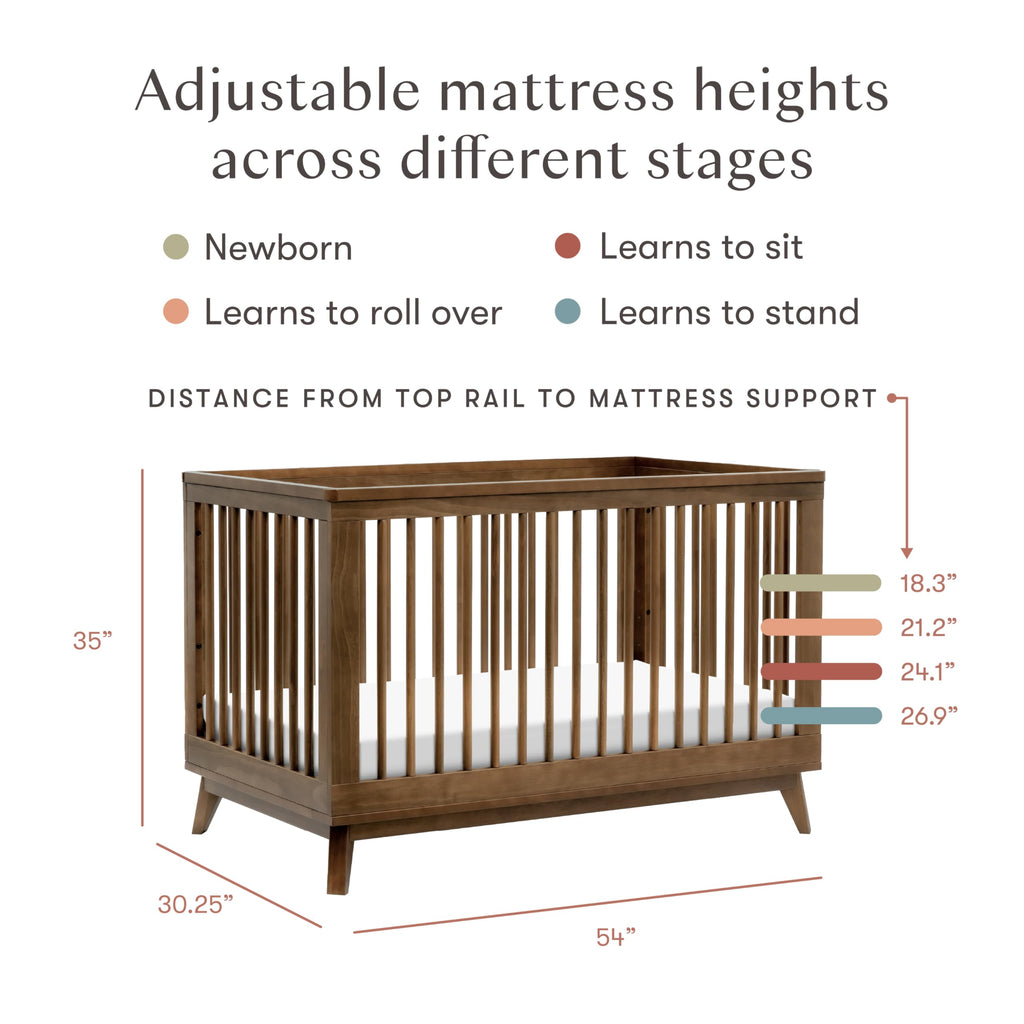 Babyletto Scoot 3-in-1 Convertible Crib with Toddler Bed Conversion Kit in Natural Walnut, Greenguard Gold Certified