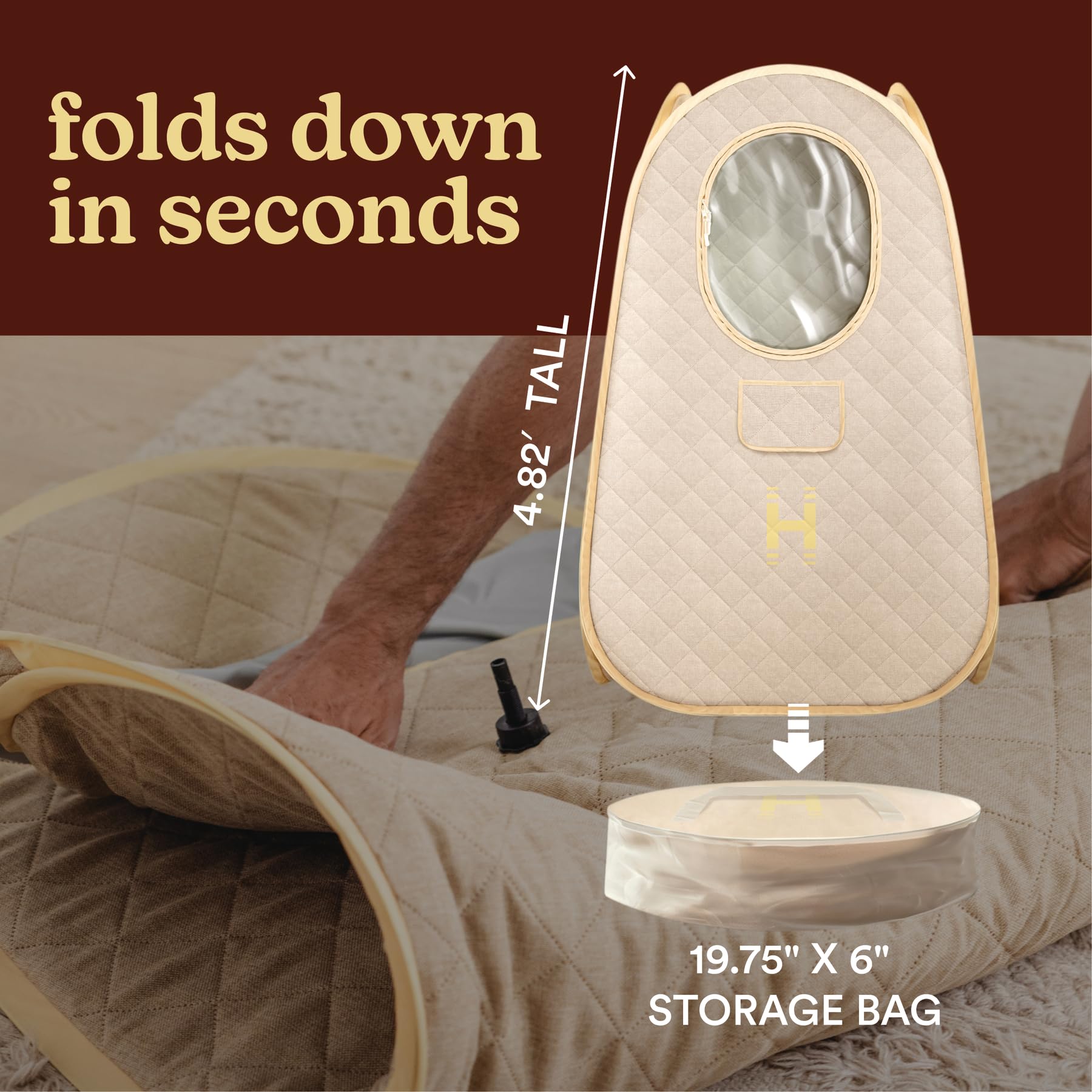 Homedics Portable Sauna – Collapsible Personal Steam Sauna for Stress Relief & Muscle Relaxation, Fast 1-Min Setup, Heats to 115°F, Up to 60 Min Session, Compact Foldable Design