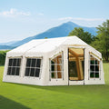 KNUO 2026 Upgraded Waterproof Inflatable Camping Tent for Winter with Rain Cover for 4~6 People, Large Blow-Up Air Tent, No Assembly Needed Luxury Glamping House, 12x12ft Oxford Fabric, Beige