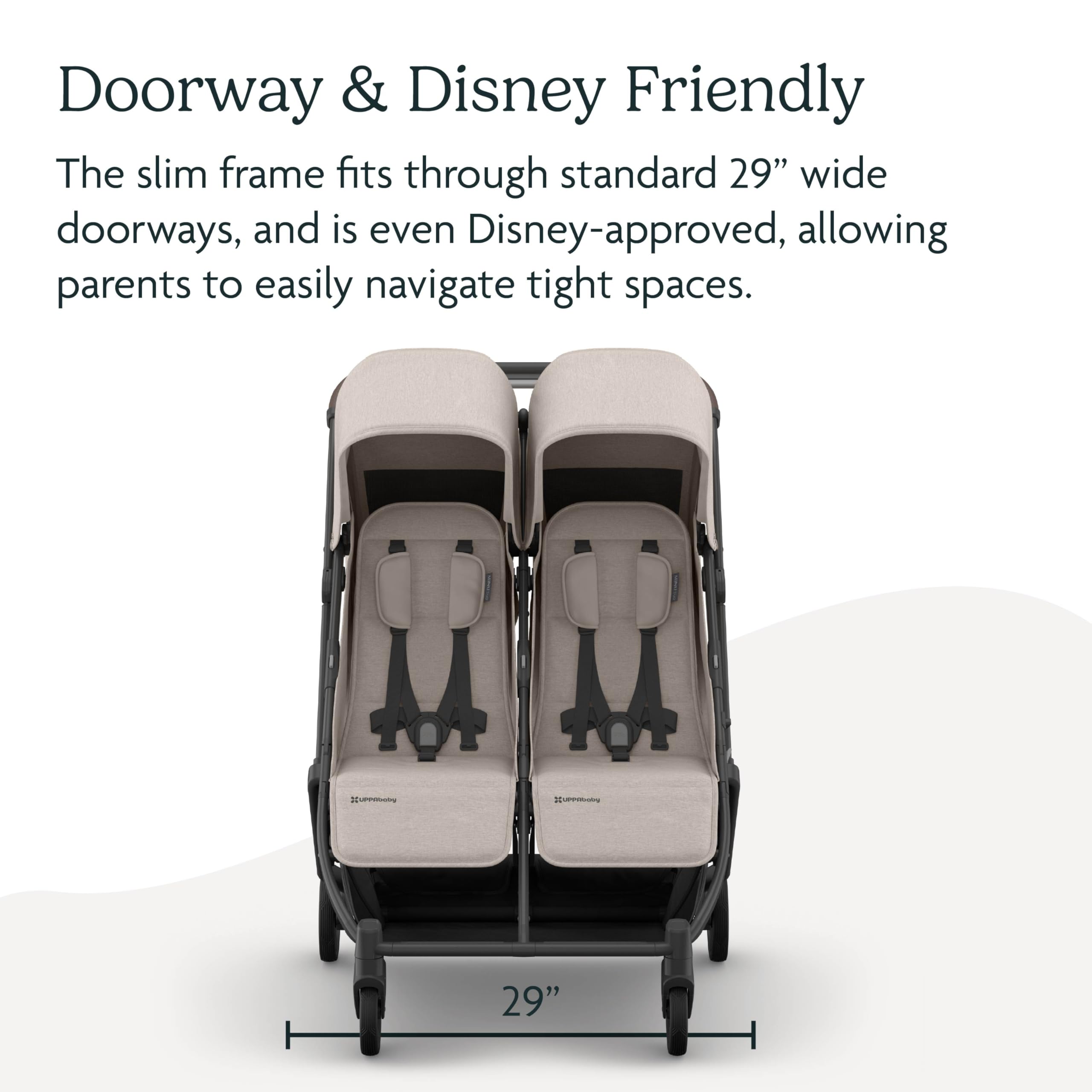 UPPAbaby Minu Duo Side-by-Side Double Stroller - Lightweight + Compact Design for Travel - Easy Fold- from Birth to Toddler - Independent Recline -Ada (Sandstone/Carbon Frame/Chestnut Leather)