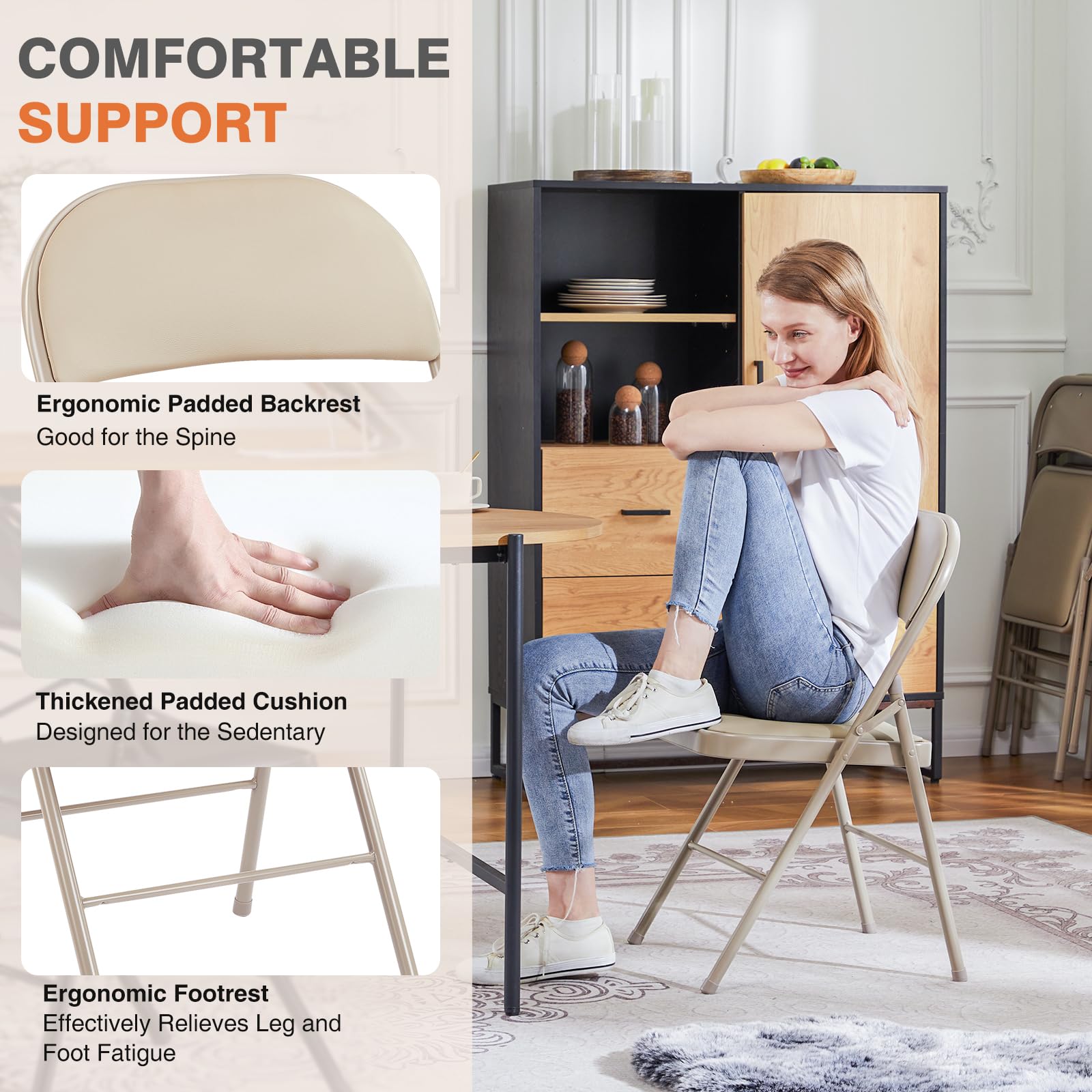 Sweetcrispy Folding Chair 16 Pack, Leather Padded Folding Chairs, Sturdy Metal Foldable Chairs, Easy to Use and Store, Outdoor and Indoor, for Home, Office, Party, Comfy