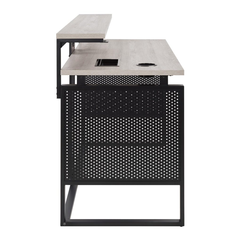 OSP Home Furnishings Ace Contemporary Modern Home Office Desk with Shelf, Rectangular with Grey Taupe Finish