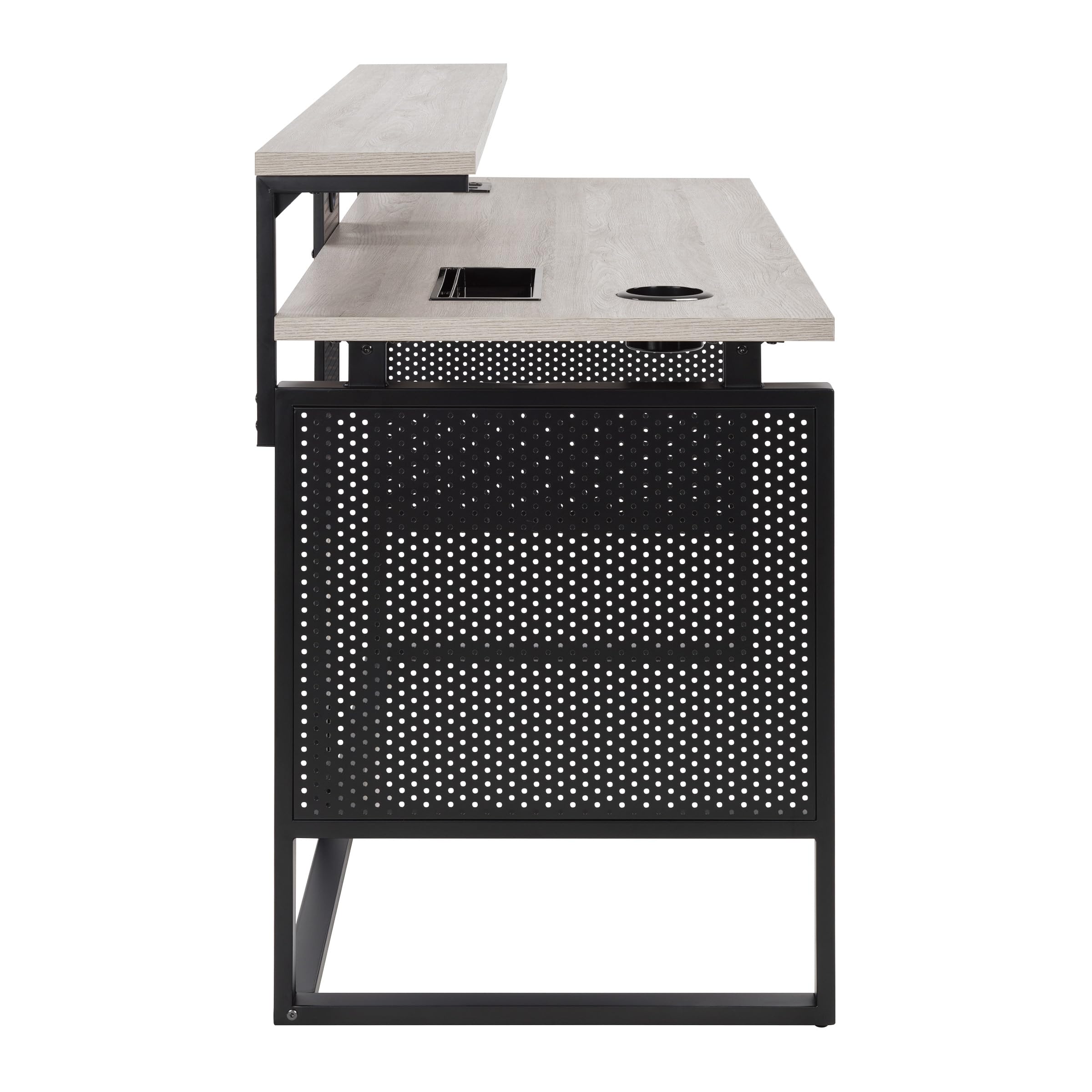 OSP Home Furnishings Ace Contemporary Modern Home Office Desk with Shelf, Rectangular with Grey Taupe Finish
