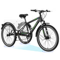 H&ZT Adult Tricycle, 3 Wheeled Bike, Trike Cruiser Bike, with 7-Speed Gear, Parking Brake Handle, Low Step, Large Rear Basket, Elderly Friendly, for Men, Women, and Teens
