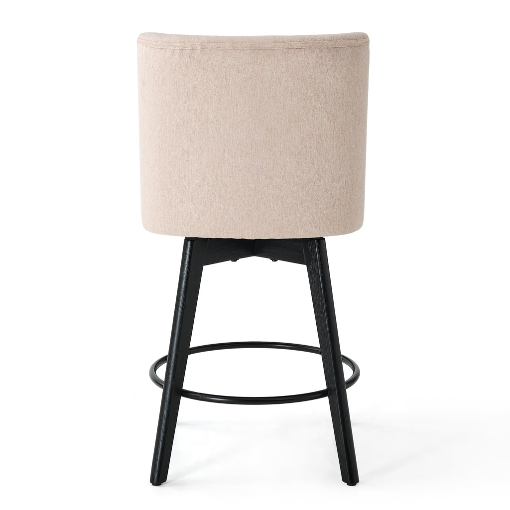 Vipbear Counter Height Bar Stools Set of 3, 26" H Swivel Bar Stools with Backs, Linen Fabric Upholstered Bar Chairs with Solid Wood Legs for Kitchen Island, Dining Room, Home Bar, Beige