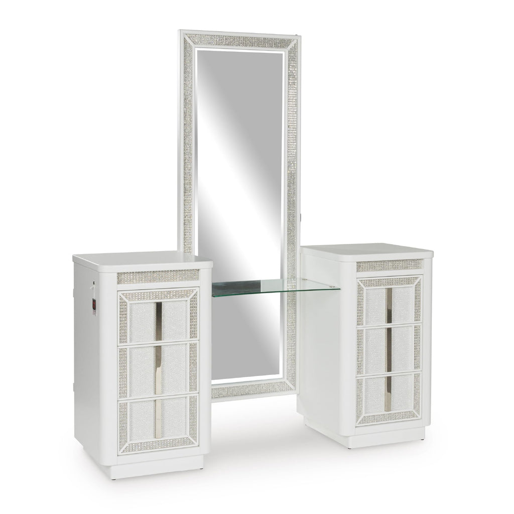 Signature Design by Ashley Chalanna Contemporary 3-Drawer Vanity, White & Clear