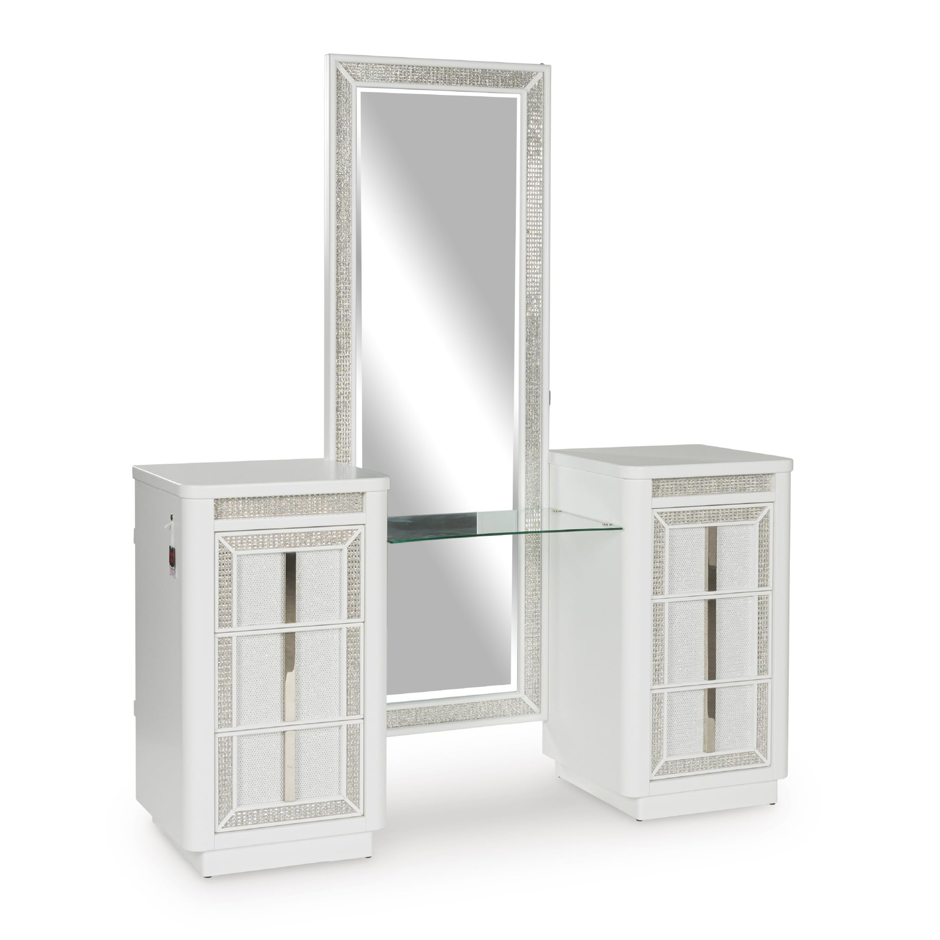 Signature Design by Ashley Chalanna Contemporary 3-Drawer Vanity, White & Clear
