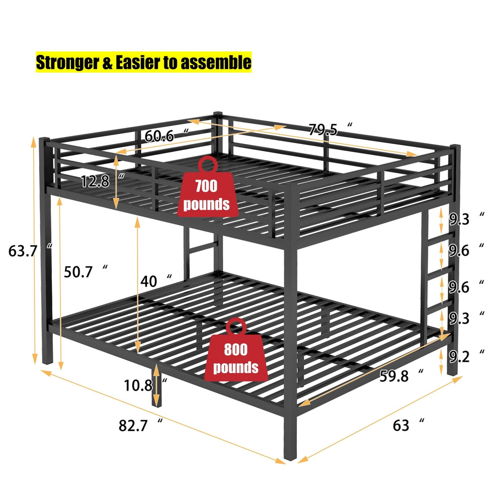 SICONE Stronger & Upgraded Heavy Duty Metal Bunk Bed Frame Queen Over Queen Size, Safer Thickened More Stable Steel Bunkbed (Black,Queen Over Queen)