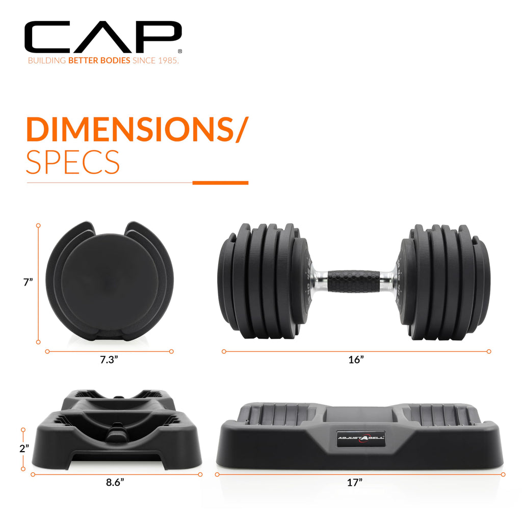 CAP ADJUSTABELL® 55 lb Pair of Adjustable Dumbbells with Contoured Full Rotation Handle, Honeycomb Chrome and Black Handle