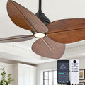 Fanyank 52“ Leaf Ceiling Fan with Light, Remote and App Control, 6 Speed Reversible, 3 Color Dimmable, Tropical Coastal Fandelier Ceiling Fans, for Bedroom, Living Room (Dark Brown)