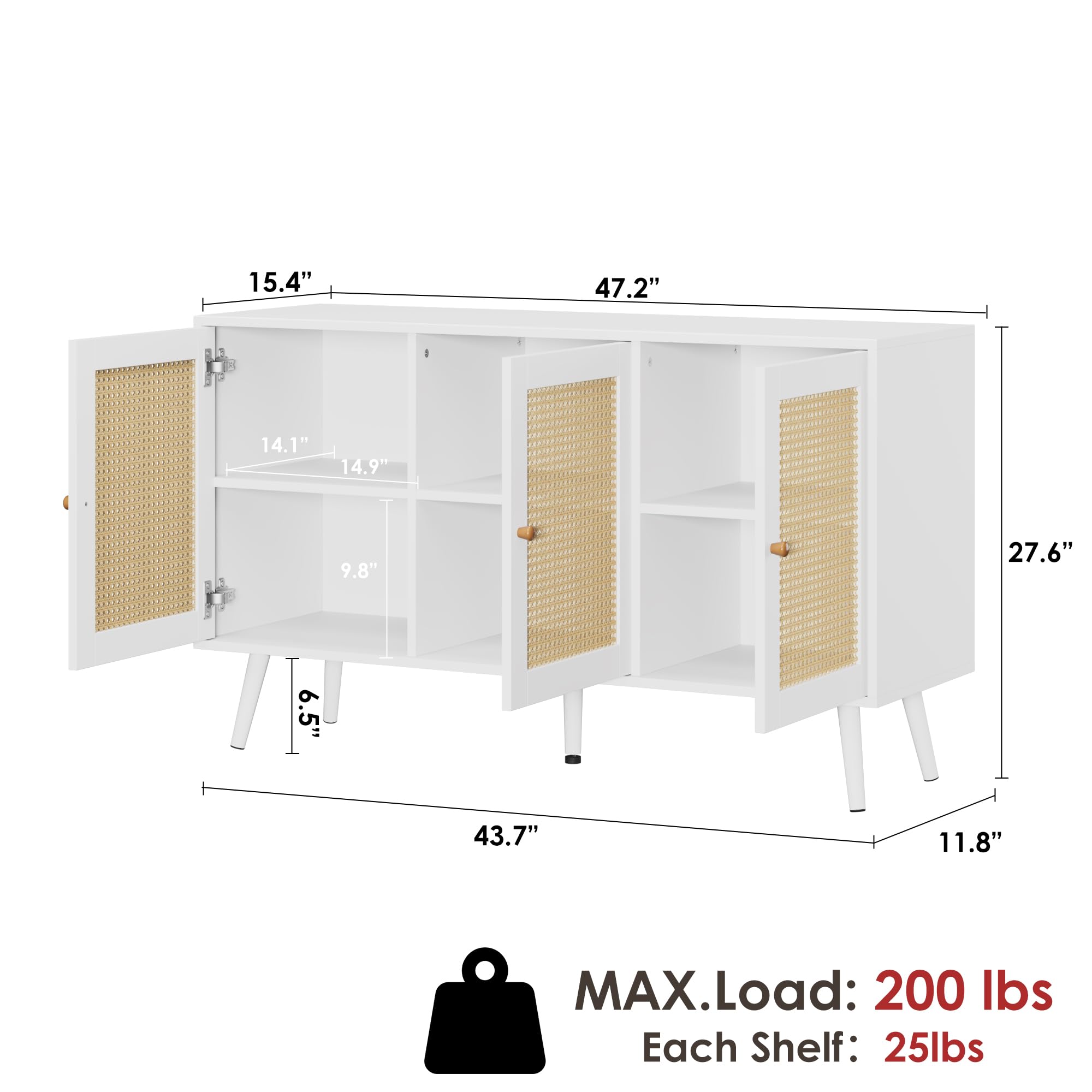 IDEALHOUSE Living Room Table Sets of 2, Includes 47" Rattan TV Stand Storage Cabinet for 55" TV, Farmhouse Coffee Table with Storage Shelf for Bedroom
