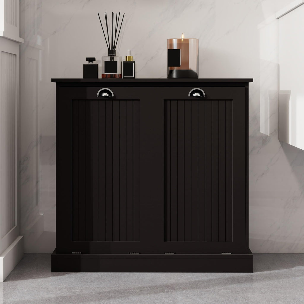 Contemporary Storage Cabinet, Two-Compartment Tilt-Out Laundry Sorter Cabinet, for Bathroom Hallway,for The Kitchen