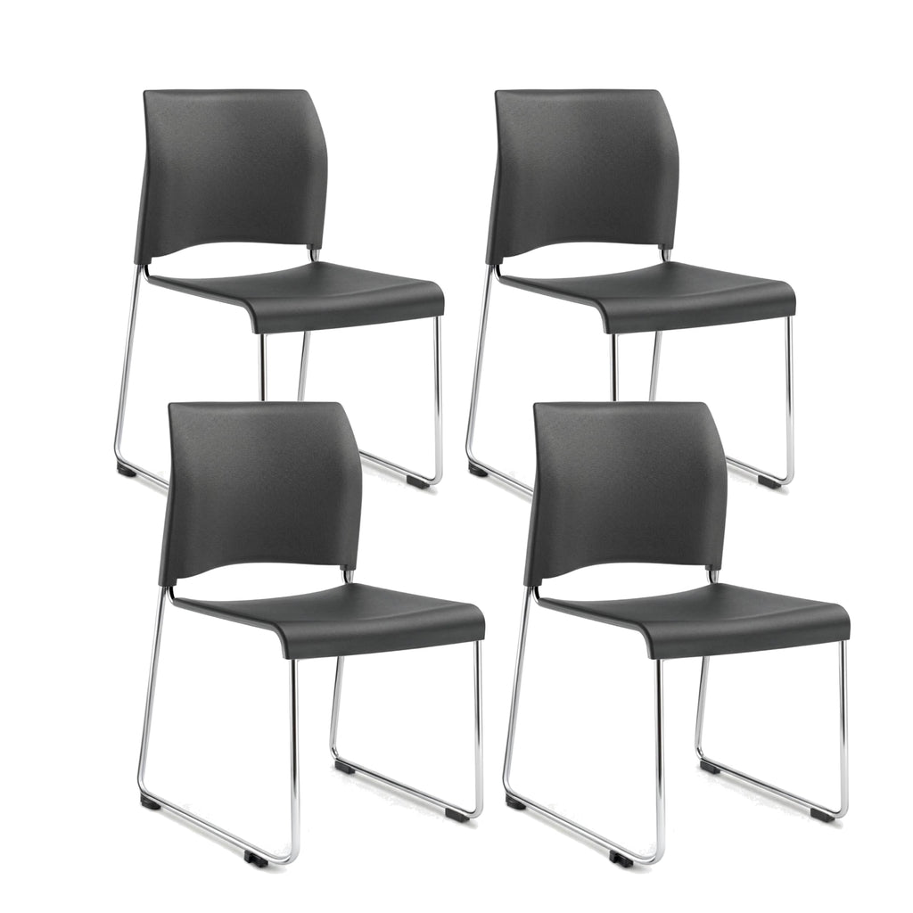 OEF Furnishings OEF8820-11-20/4 Commercial Stack Chair (Hard Plastic Seat and Back, Dark Gray, Chrome Frame, 4-Pack)