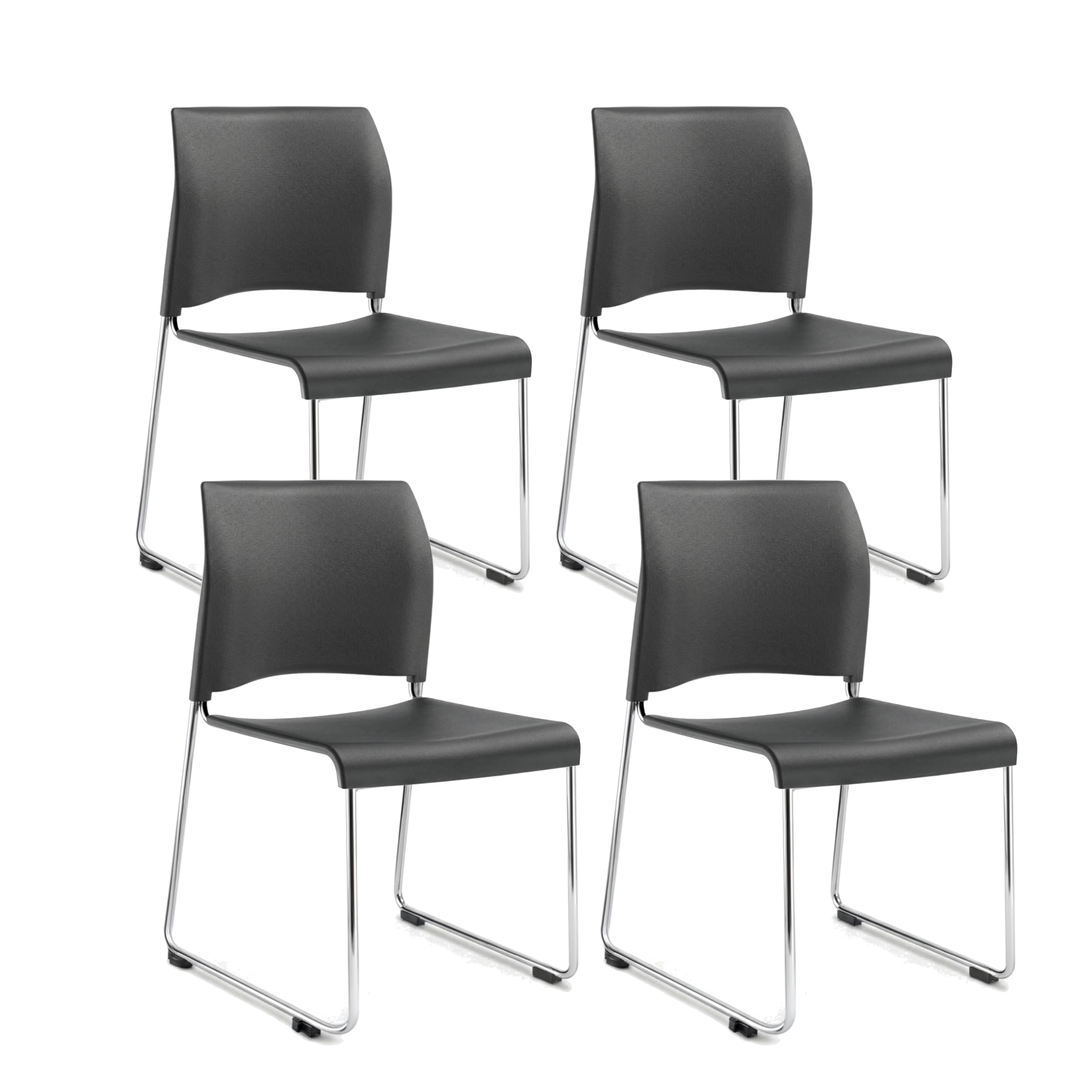 OEF Furnishings OEF8820-11-20/4 Commercial Stack Chair (Hard Plastic Seat and Back, Dark Gray, Chrome Frame, 4-Pack)