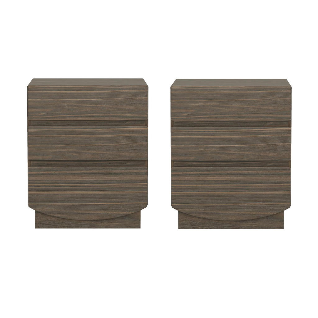 Manhattan Comfort Ardea Modern Nightstand with 3 Smooth-Glide Drawers, Compact Contemporary Bedside Table with Handle-Less Fronts, Rounded Edges, Walnut