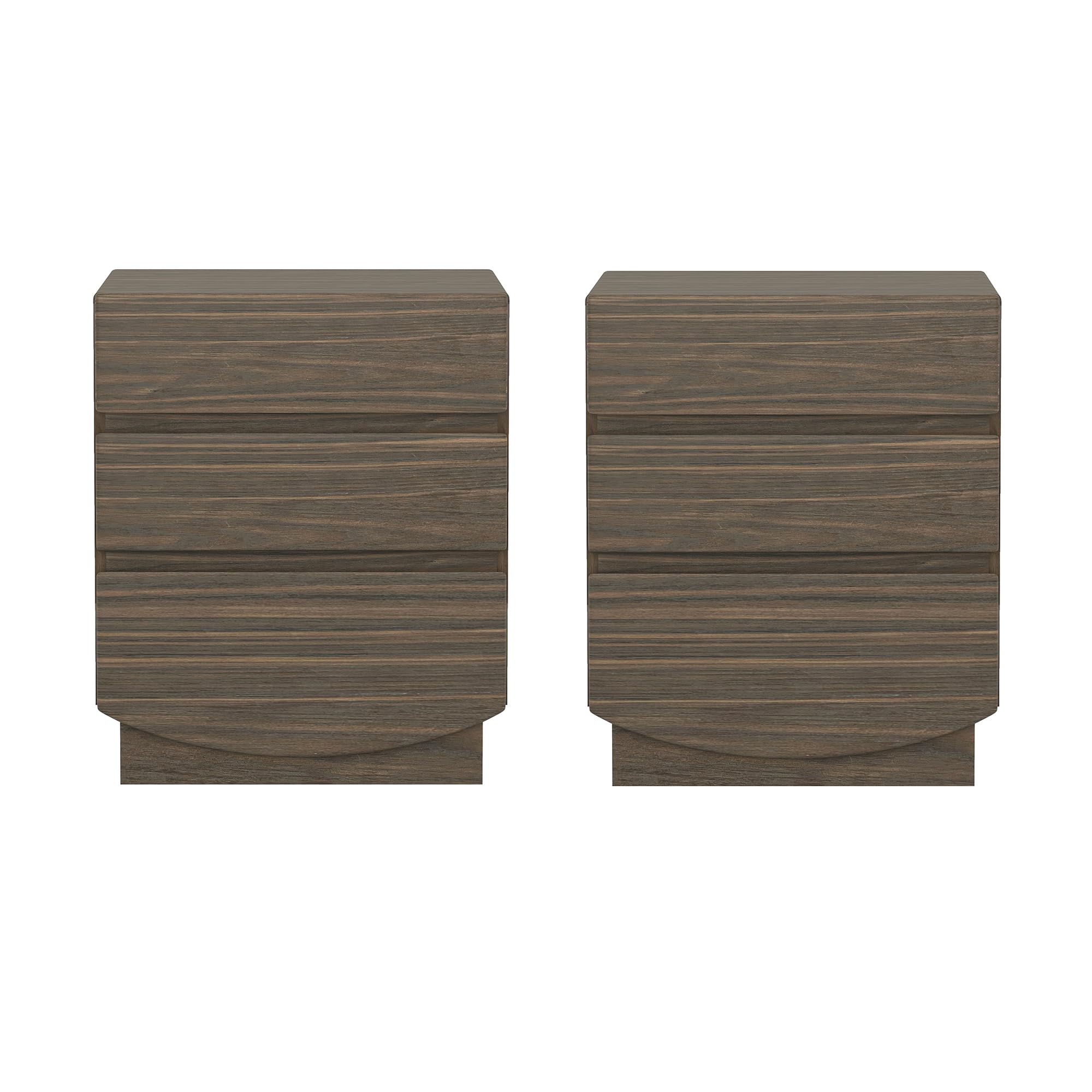 Manhattan Comfort Ardea Modern Nightstand with 3 Smooth-Glide Drawers, Compact Contemporary Bedside Table with Handle-Less Fronts, Rounded Edges, Walnut