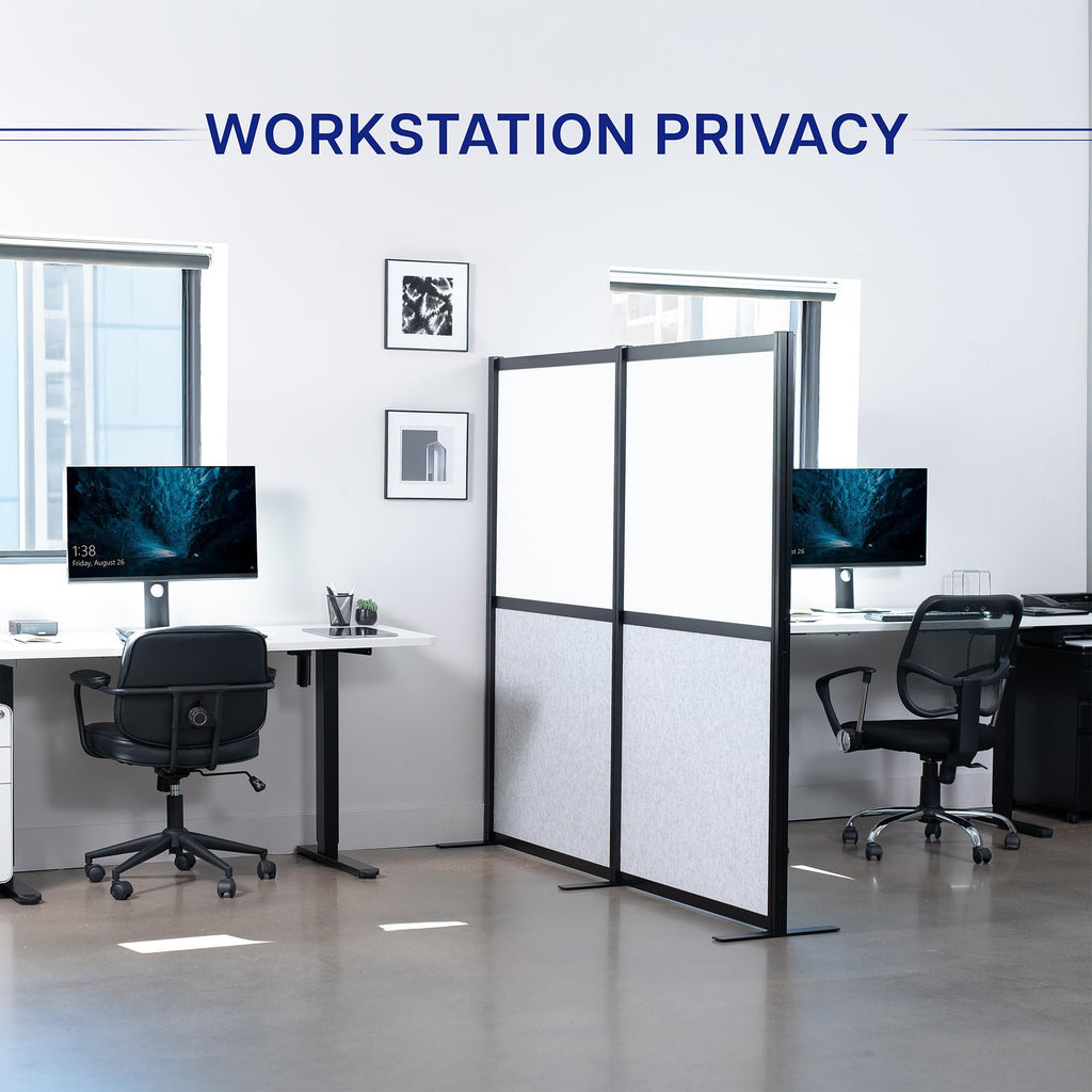VIVO Modular Wall System, 2 PET Panels, Modern Professional Office Cubicle Dividers, Freestanding Privacy-Screen, 66 inches High, Light Gray, Black Frame, PP-MWS63B