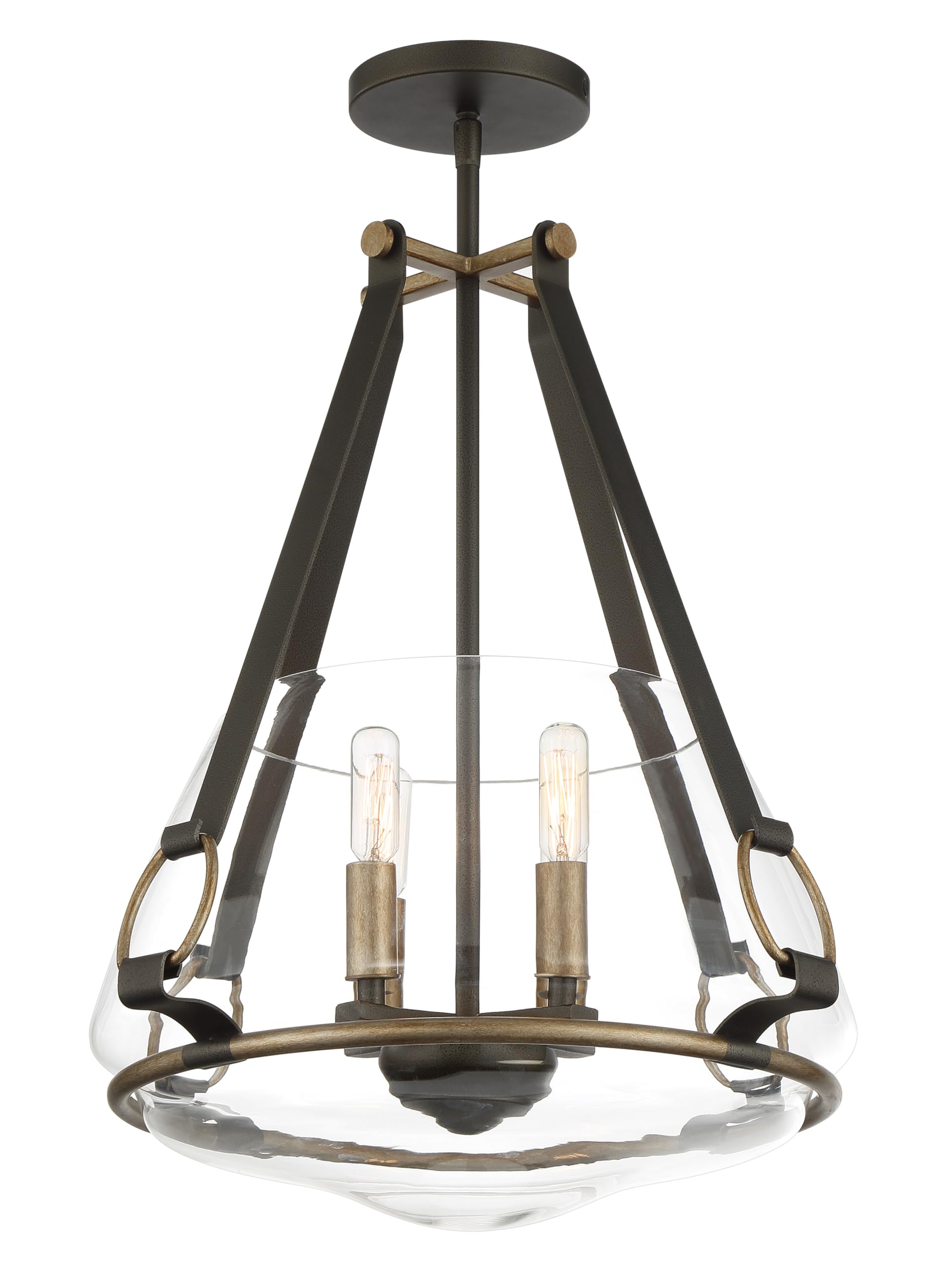 Minka Lavery 3904-107 Eden Valley Convertible Pendant to Semi-Flush, 4-Light, 240 Total Watts, 17.63-in H x 20.75-in W, Smoked Iron with Aged Gold