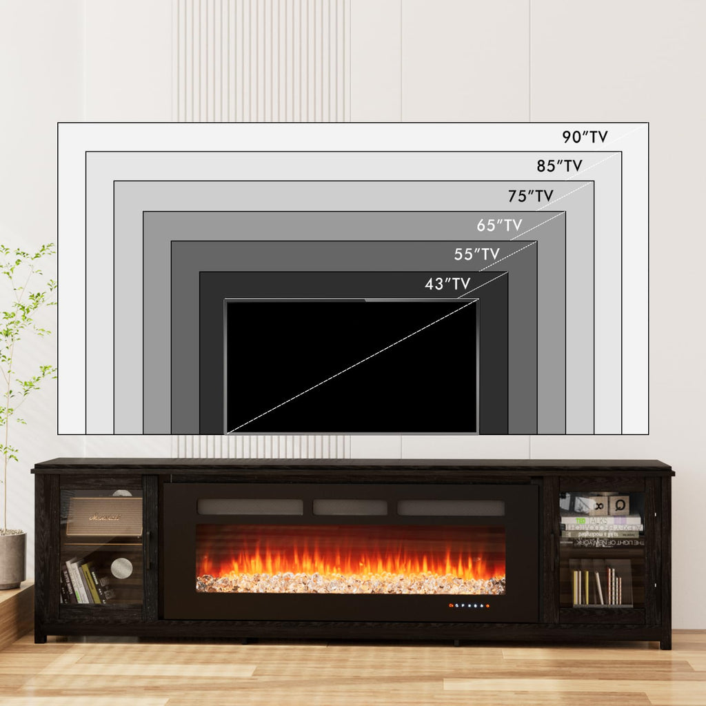 OneBlis 80" Fireplace TV Stand, Modern Entertainment Center with 50" Electric Fireplace for TVs Up to 90", TV Console for Living Room, All Black